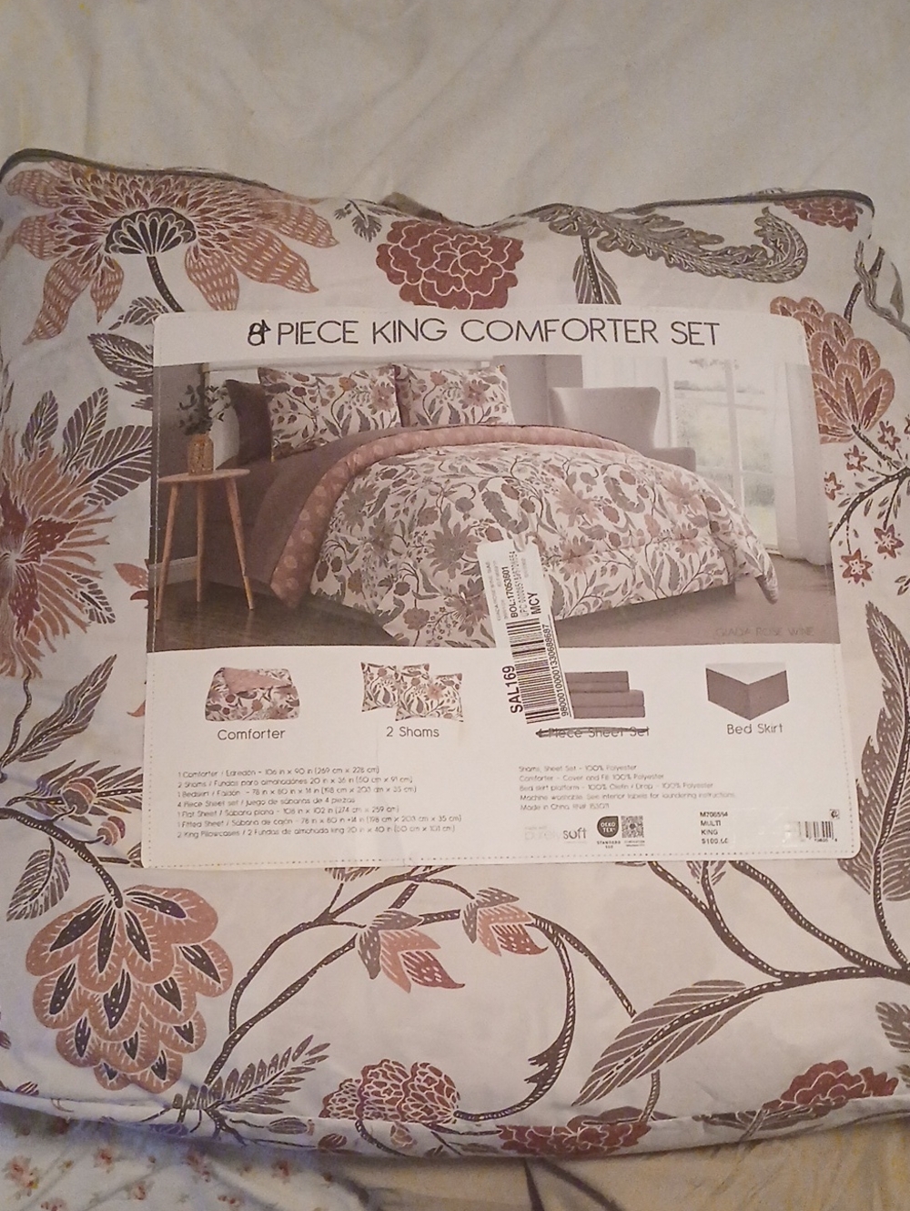 King Comforter Set - Floral Taupe and Cream. Beautiful! BNIB!!
